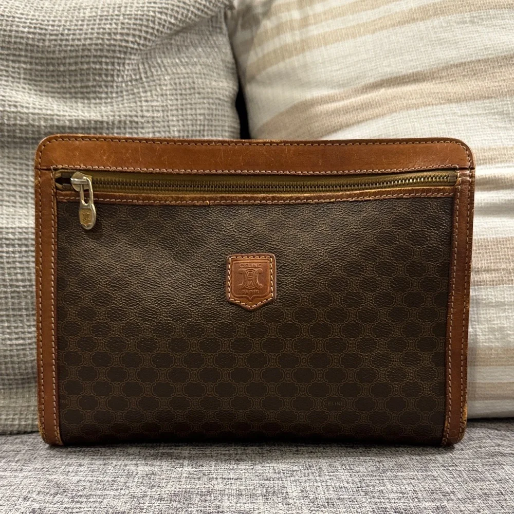 Celine Brown Leather Clutch w/ Call Outs